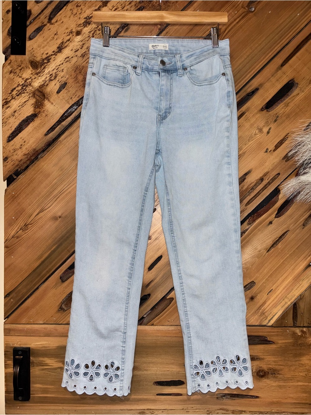 Oat New York Light Blue Jeans with Scalloped Eyelet Hem